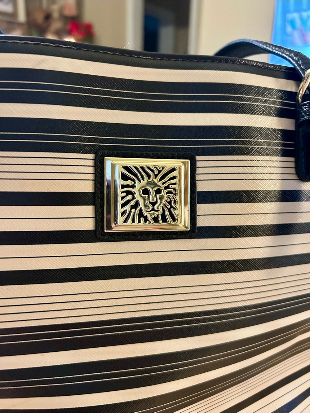 Anne Klein Perfect Tote Black White Stripe Small Shopper EUC - Picture 3 of 7